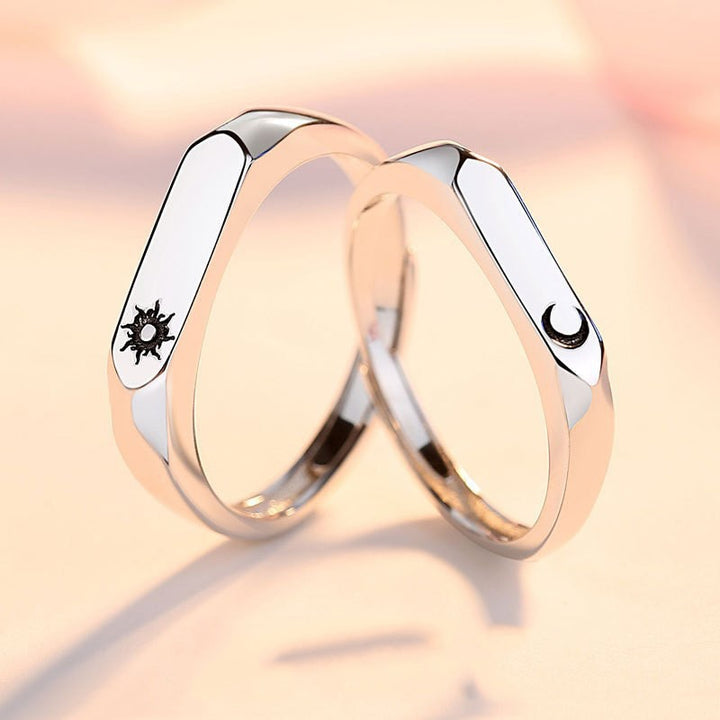 2Pcs/set Romantic Couple Rings For Women Men Punk Heart ECG Black White Forever Love Promise Wedding Ring Valentine'S Day Gift