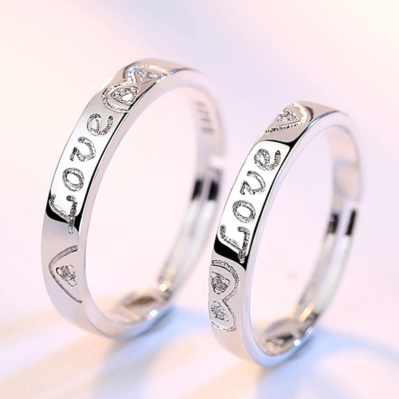 2Pcs/set Romantic Couple Rings For Women Men Punk Heart ECG Black White Forever Love Promise Wedding Ring Valentine'S Day Gift